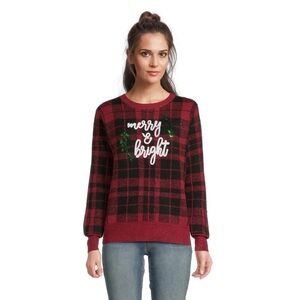 Merry & Bright Soft Plaid Holiday Christmas Sweater Size Large